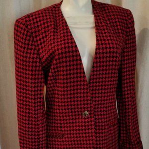 Evan Picone Womens Red Blue Houndstooth Jacket